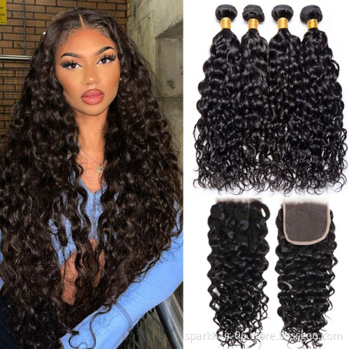 4 Bundles Human Hair With 4x4 Lace Closure,100% Vietnamese Human Hair Extensions For Black Women Straight Body  Deep Water Wave